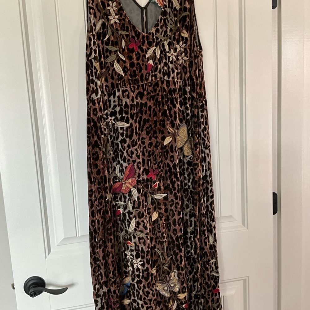 Johnny Was Leopard Print Midi Dress with Vibrant Embroidery